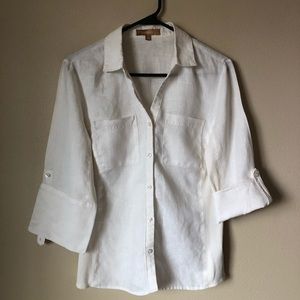 Ellen Tracy 3/4 sleeve white linen button up
